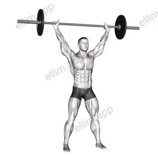 Barbell Overhead Shrug exercise targeting Back and Trapezius Upper Fibers