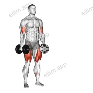 Dumbbell Lateral Lunge with Bicep Curl exercise targeting Thighs