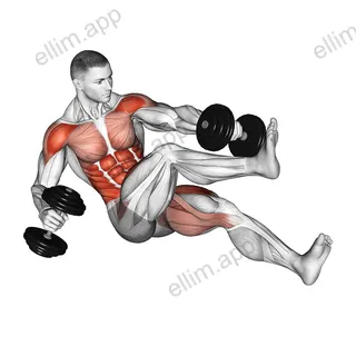 Dumbbell Seated Tuck Twisting Crunch on Floor exercise targeting Waist