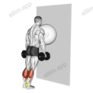 Exercise Ball on the Wall Calf Raise (tennis ball between ankles) exercise targeting Calves and Gastrocnemius