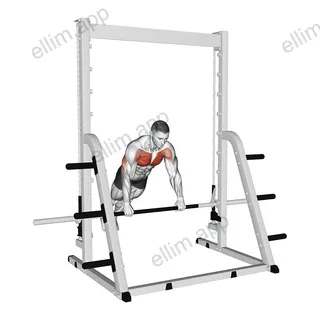 Incline Push-up on a Smith Bar exercise targeting Chest