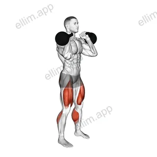 Kettlebell Calf Raise and Front Squat exercise targeting Thighs